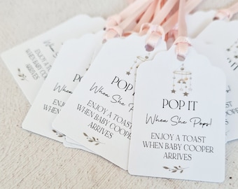Pop It When She Pops Personalised Baby Shower Favour Tags With Baby Mobile White Tags Size small  3x4.5cm