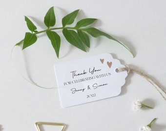 Thank You For Celebrating With Us Personalised Wedding Favour Tags - Heart Design - Size small  3x4.5cm