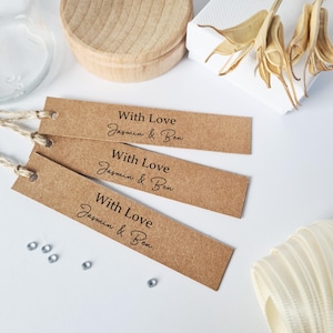 Kraft Wedding Favour Tags, Personalised Wedding Gift Tags Rectangle Tags, Rustic Wedding Favours, Kraft Card, Size Long 1.7x8.5cm
