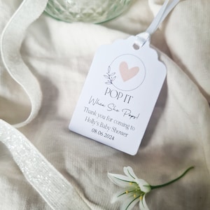Personalised Baby Shower Favour Tags With Heart Design White Tags Size small  3x4.5cm