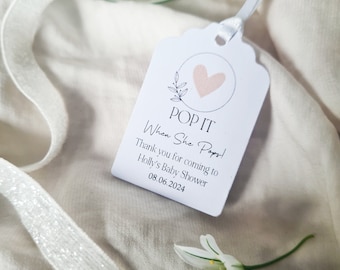 Personalised Baby Shower Favour Tags With Heart Design White Tags Size small  3x4.5cm