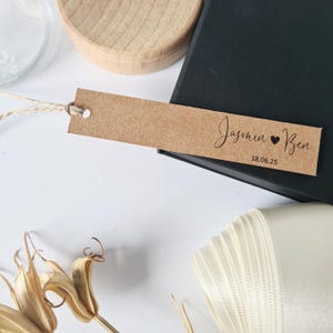Personalised Wedding Favour Tags, Rectangle Tags, Rustic Wedding Favours, Kraft Card, Size Long 1.7x8.5cm