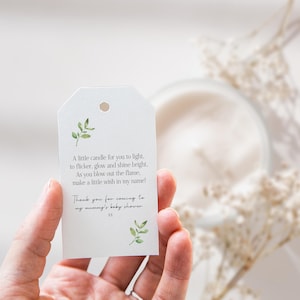 Personalised Candle Baby Shower Favour Tags - Boho Baby Design With Greenery Design - Size Large 5 x 8.5cm