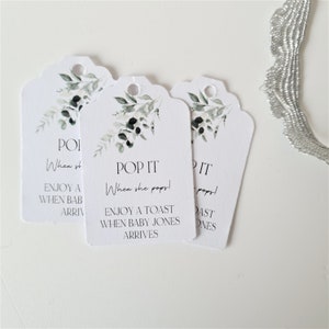 Personalised Baby Shower Pop It When She Pops Tags, Greenery Design, Printed Tags,  Size small  3x4.5cm