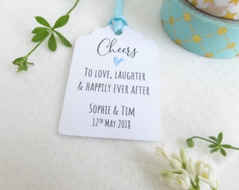 Favour Tags, Cheers Tags, Happily Ever After Tags, Custom Tags, Wedding Guest Favours, Personalised Tags - Size small  3x4.5cm