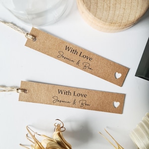 Wedding Favour Tags With Heart Punch, Personalised Wedding Gift Tags For Rustic Wedding Favours, Kraft Card, Size Long 1.7x8.5cm