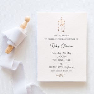 Personalised Baby Shower Invitation - Baby Mobile Design - A6 Invite With Envelope