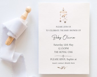 Personalised Baby Shower Invitation - Baby Mobile Design - A6 Invite With Envelope