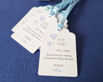 Blue Baby Shower Tags, Baby Boy Baby Favour Tags, Personalised Bottle Tags, Blue Balloon Design, Size small  3x4.5cm