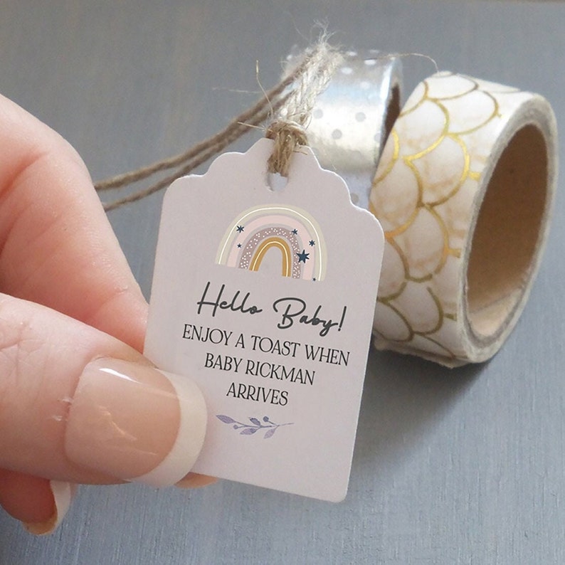 Boho Rainbow Personalised Baby Shower Favour Tags, Boho Rainbow Design Size small 3x4.5cm image 1