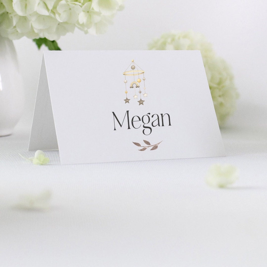 Personalised Baby Shower Place Cards, Baby Mobile Design - Etsy