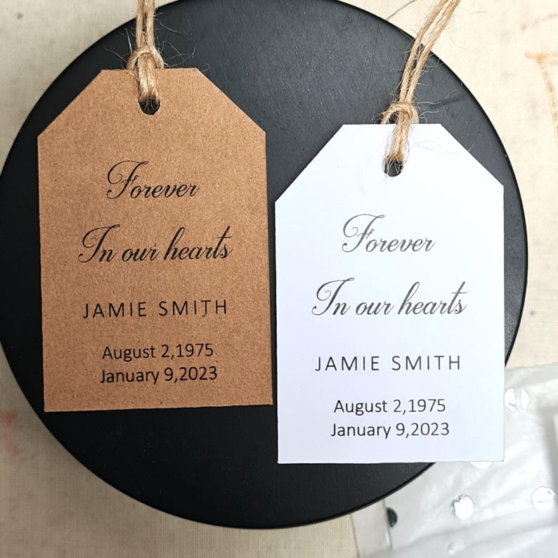 Funeral Tags - Forever in Our Hearts Personalised Memorial Tags - Etsy