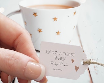 Boho Baby Personalised Baby Shower Favour Tags, Enjoy A Toast Tags, Tiny Hearts - Size small  3x4.5cm