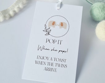 Printed Baby Shower Tags, Personalised When She Pops, Tags for twins - Size Large 5 x 8.5cm