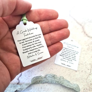 Greek Tradition, Jordan Almonds Favour Tags, Almond Wedding Favours - Size small  3x4.5cm