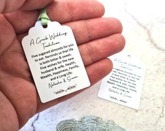 Greek Tradition, Jordan Almonds Favour Tags, Almond Wedding Favours - Size small  3x4.5cm