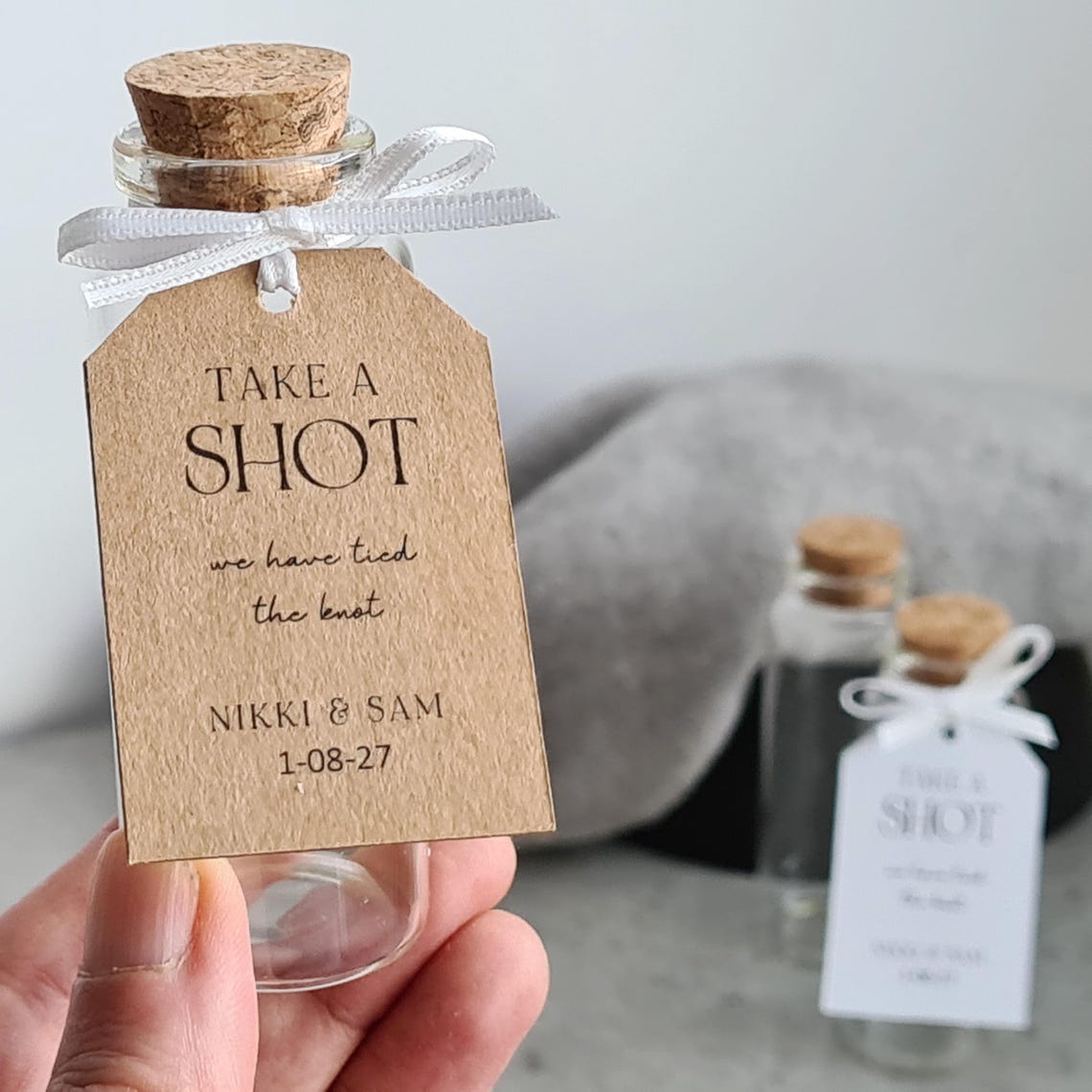 Wedding Favour Take a Shot We Tied the Knot Tags - Custom Bottle Labels ...