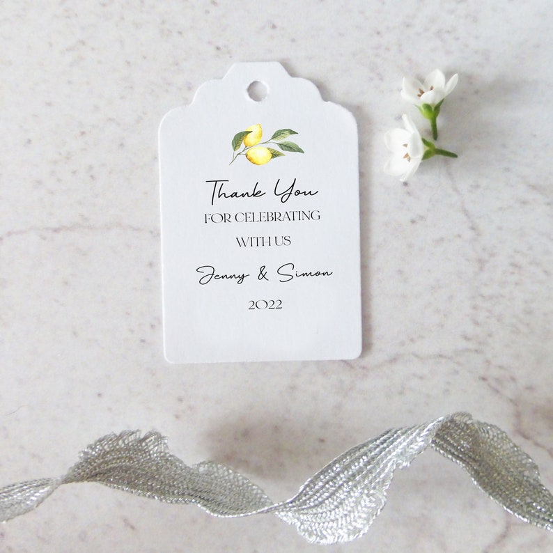 Personalised Wedding Favour Tags Lemon Design Size small 3x4.5cm image 1