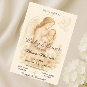Angel Baby Shower Invitation | Catholic Baby Shower | Christian Baby Shower | Editable Downloadable Template | Religious Baby Shower