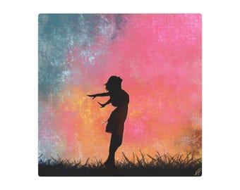 Silhouette Girl Dancing Metal Art Sign | Colorful Sunset Background by Artist Michael Prosper
