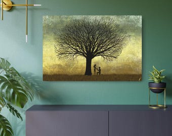 Silhouette Tree with Couple Metal Art Sign I Will | Romantic Landscape Wall Decor by Artist Michael Prosper