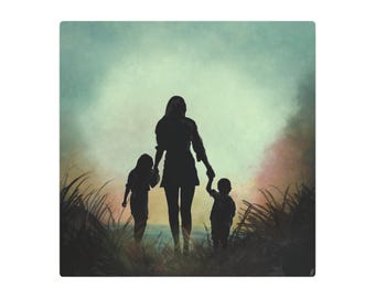 Mother and Children Silhouette Metal Art Sign | Family Wall Decor by Artist Michael Prosper