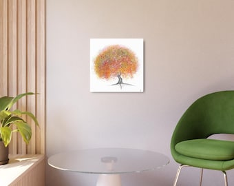 Autumn Watercolor Tree Metal Art Sign | Colorful Fall Foliage Wall Decor