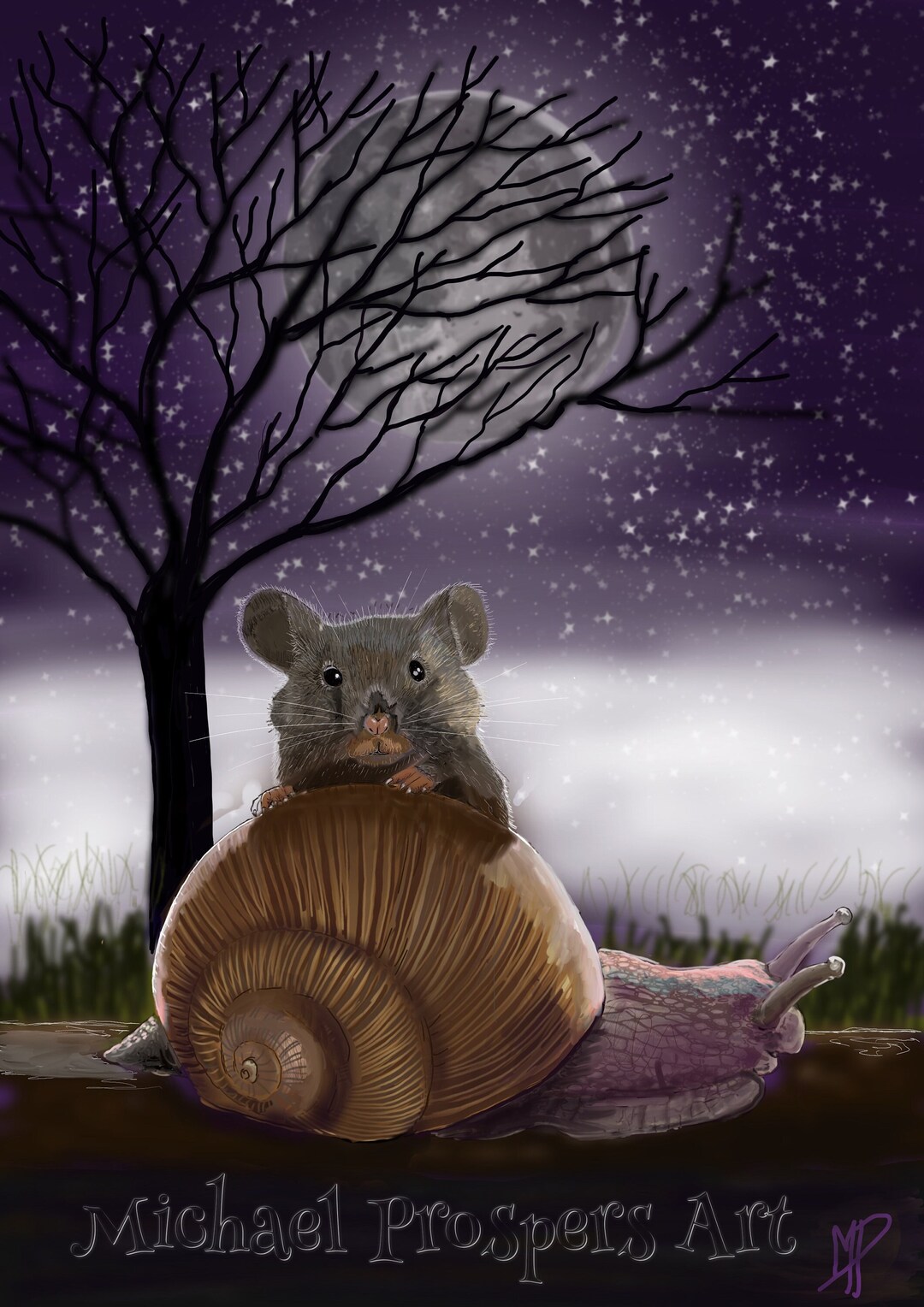 Mouse Riding Snail A Brief Encounter Mouse and Snail Painting - Etsy