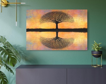 Sunset Tree Reflection Metal Art Sign | Tree Silhouette Wall Decor by Artist Michael Prosper