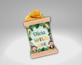 Wild One Jungle Birthday Chip Bags - Upominek na przyjęcie urodzinowe w stylu safari (Ilość: 12)