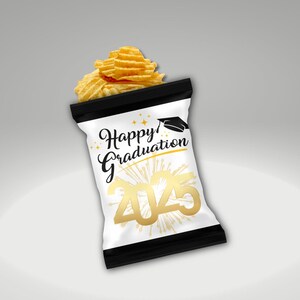 Graduation 2025 Chip Bags – Custom White Black & Gold Party Favors (Qty: 12)