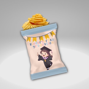 Kindergarten Graduation Chip Bags – Custom Soft-Tone Snack Bags – Personalized Party Favors for Kids (Qty: 12)