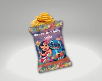 Lilo & Stitch Birthday Chip Bags – Hawaiian Floral, Personalized Party Favors