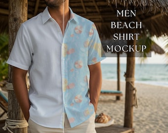 Mockup di camicia da spiaggia da uomo / Design di camicia estiva da uomo / Camicia da spiaggia / Mockup di camicia a maniche corte / Camicia hawaiana da uomo / Mockup PNG HQ a 300 DPI