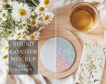 Round Coaster Mockup |Gift - Present Design |Coffee Coaster Mockup |Customizable Round Coaster Design |Sublimation Coaster |300 DPI HQ PNG