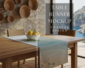 Table Runner Mockup | Coastal Design Mockup |  Ocean Inspired Design | Customizable Table Runner Design | Home Decor | 300 DPI HQ PNG Mockup