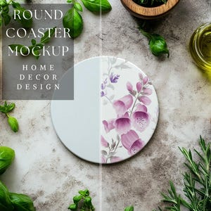 Round Coaster Mockup | Home Decor Mockup | Kitchen Inspired Design | Customizable Coaster Design | Coastal Decor | 300 DPI HQ PNG Mockup