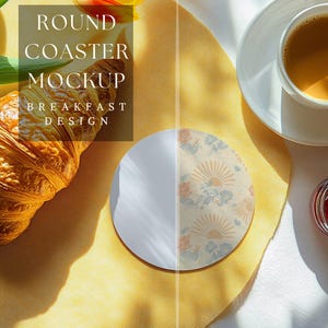 Round Coaster Mockup |Breakfast Table Design |Coffee Coaster Mockup |Customizable Round Coaster Design |Sublimation Coaster |300 DPI HQ PNG