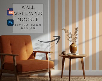 Wall Wallpaper Mockup |Modern Living Room Design |Interior Mockup Design |Customizable Wall Decor |Wallpaper Template |300 dpi HQ PNG & PSD