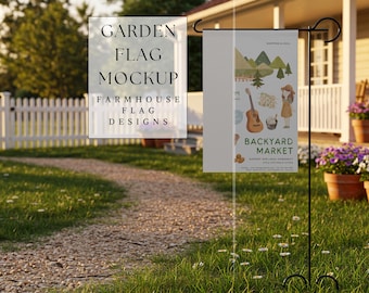Garten Flagge Mockup |Bauernhaus Flagge Design |Hof Flagge Vorlage |Anpassbarer Garten Banner |Haus Schild Flagge Mockup |