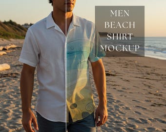 Men Beach Shirt Mockup |Men Summer Shirt Design |Beachwear Shirt |Short Sleeve Shirt Mockup |Men Hawaiian Shirt |300 DPI HQ PNG Mockup