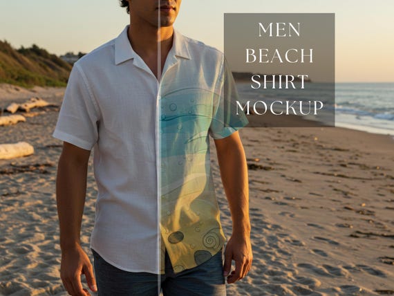 Men Beach Shirt Mockup |Men Summer Shirt Design |Beachwear Shirt |Short Sleeve Shirt Mockup |Men Hawaiian Shirt |300 DPI HQ PNG Mockup