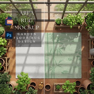 Maqueta de alfombra / Alfombra - Diseño de alfombra para jardín / Alfombra personalizable / Alfombra rectangular para jardín / Decoración del hogar / 300 dpi HQ PNG y PSD