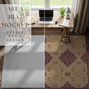 Area Rug Mockup | Office Room Design | Room Carpet Mockup  | Customizable Office Rug | Rectangular Rug | Home Decor |300 dpi HQ PNG & PSD