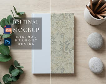Hardcover Journal Mockup | Minimal Harmony Design | Notebook Mockup |Zen Design |Full Wraparound Print Journal Mockup |300 dpi HQ PNG & PSD