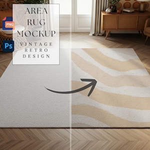 Area Rug Mockup |Vintage Retro Design |Room Carpet Mockup |Customizable Office Rug Decor |Rectangular Rug |Home Decor |300 dpi HQ PNG & PSD