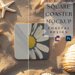 Square Coaster Mockup | Coastal Design Mockup |  Ocean Inspired Design | Customizable Coaster Design | Coastal Decor | 300 dpi HQ PNG & PSD