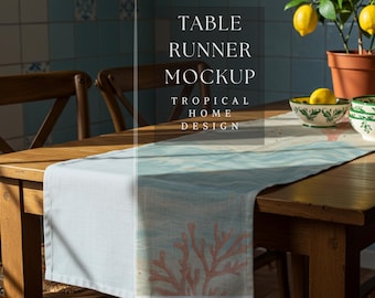Tischläufer Mockup | Tropisches Design Mockup |  Ozean inspiriertes Design | Personalisierbar Tischläufer Design | Wohnkultur |300 DPI JPG PNG Mockup