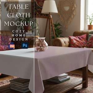Tablecloth Mockup | Cozy Home Design |  Tablecloth Home Decor | Customizable Tablecloth Design | Boho Home Decor | 300 dpi HQ PNG & PSD