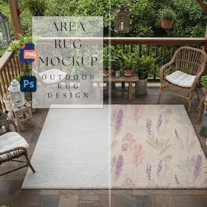 Area Rug Mockup | Outdoor Rug Design | Patio Rug Mockup  | Customizable Outdoor Mat | Rectangular Rug | Home Decor |300 dpi HQ PNG & PSD